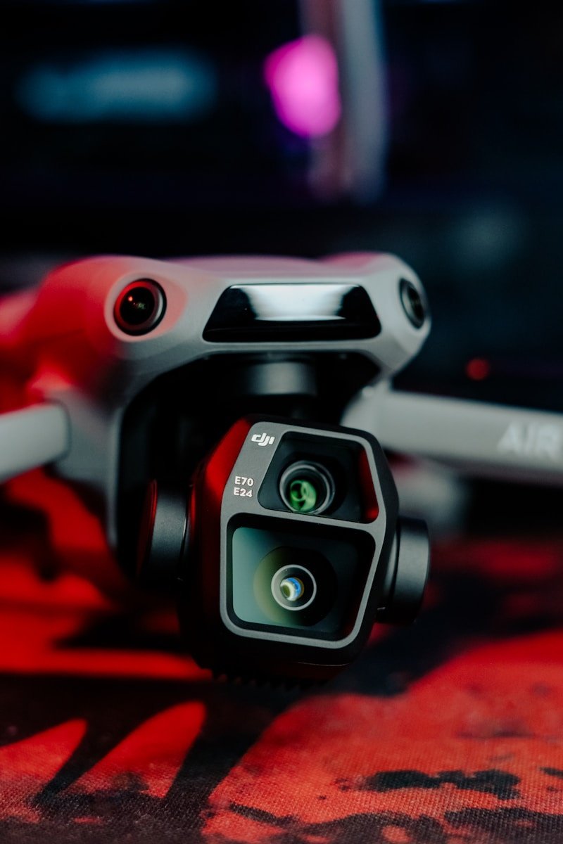 A close up of a camera on a table